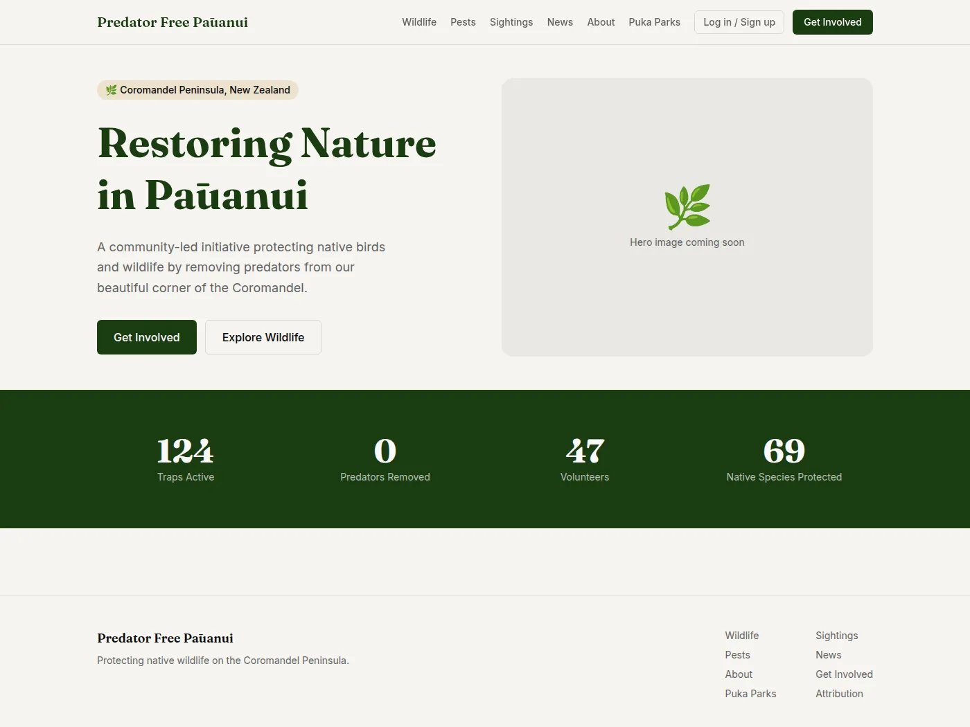 Predator Free Pāuanui website homepage